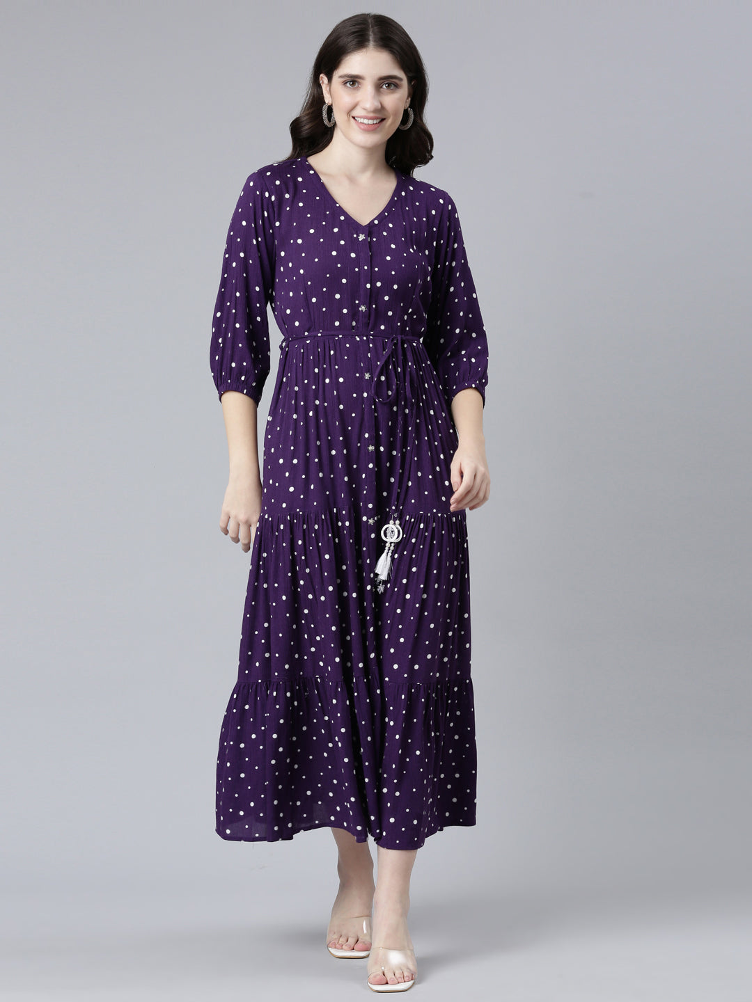 Neerus Purple Straight Casual Printed Gown