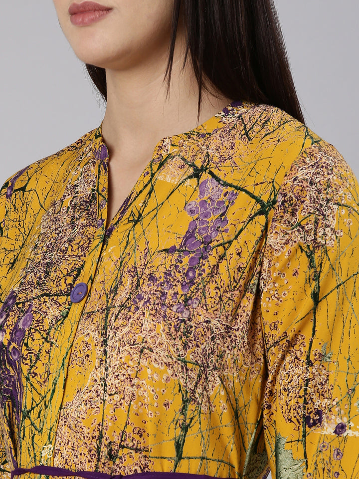 Neerus Mustard Straight Casual Tropical Dress