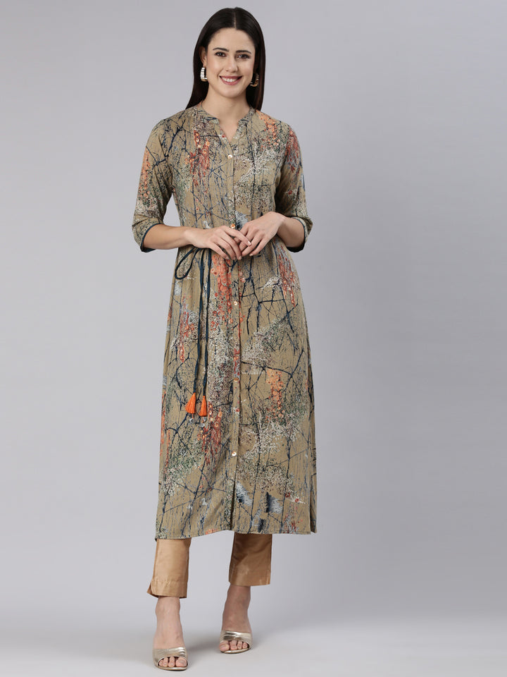 Neerus Green Straight Casual Tropical Dress