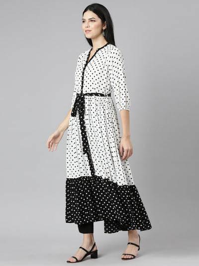 Neerus Black Flared Casual Printed Gown