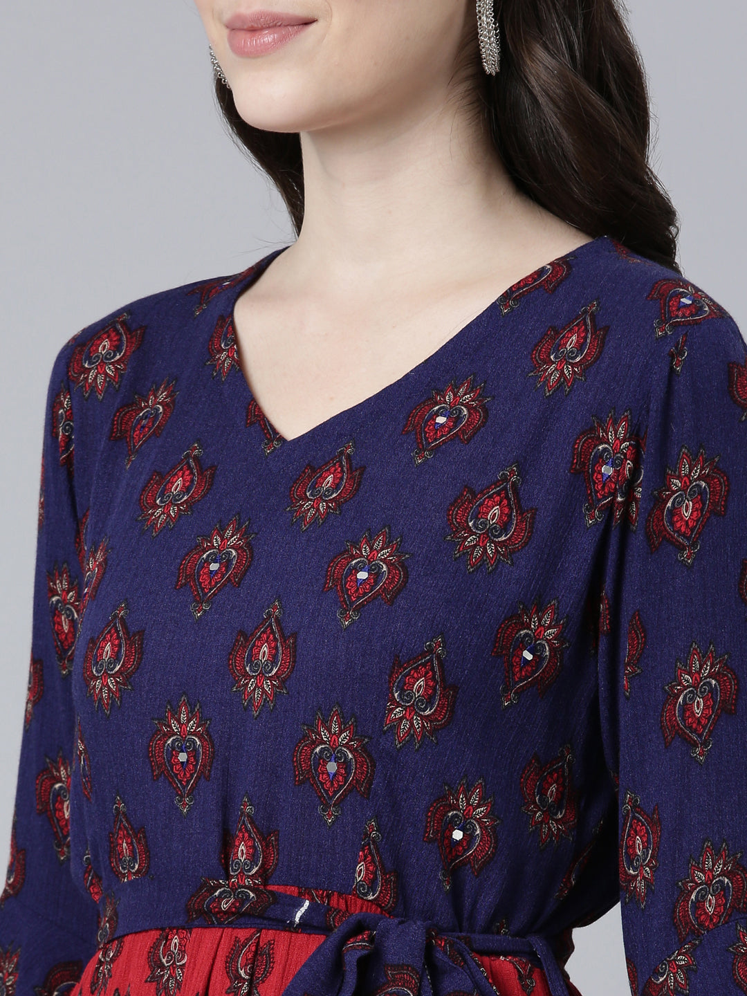 Neerus Maroon Straight Casual Printed Dress