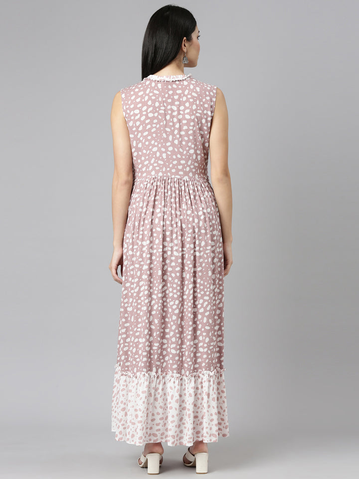 Neerus Pink Straight Casual Printed Dress