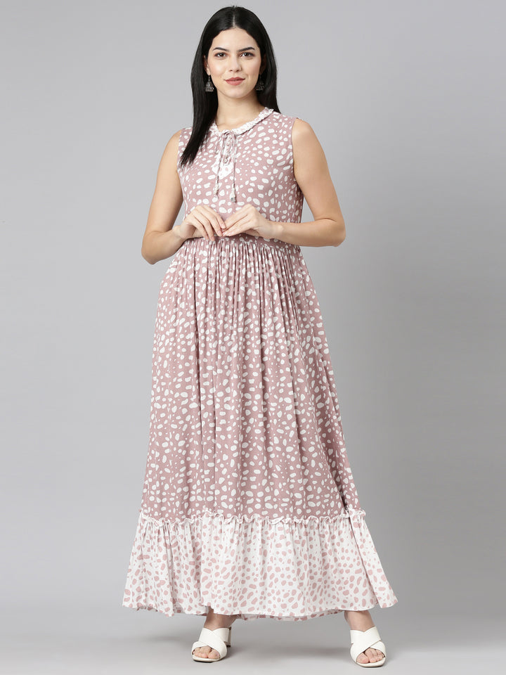 Neerus Pink Straight Casual Printed Dress