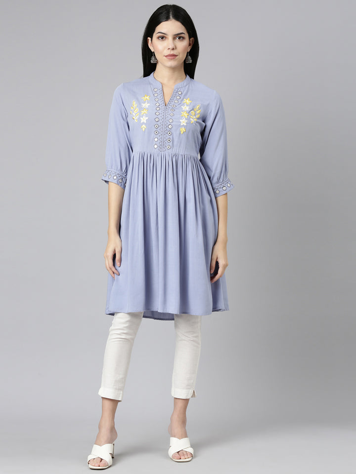 Neerus Lavender Pleated Anarkali Solid Kurta