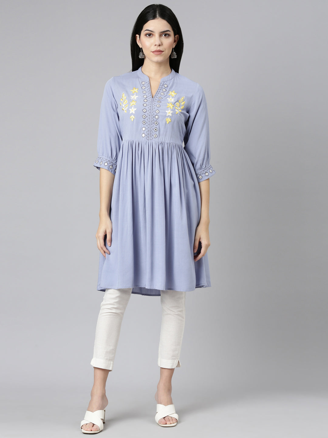 Neerus Lavender Pleated Anarkali Solid Kurtas