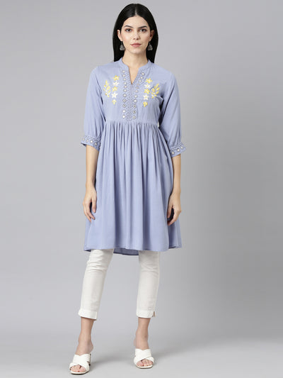 Neerus Lavender Pleated Anarkali Solid Kurtas