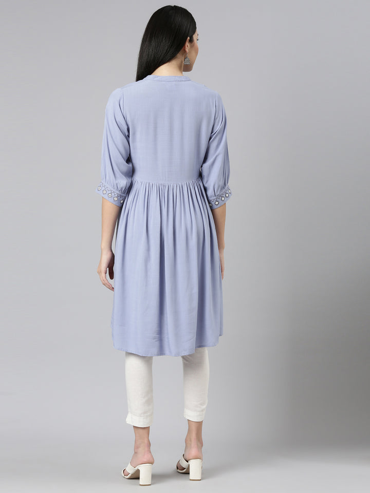 Neerus Lavender Pleated Anarkali Solid Kurta