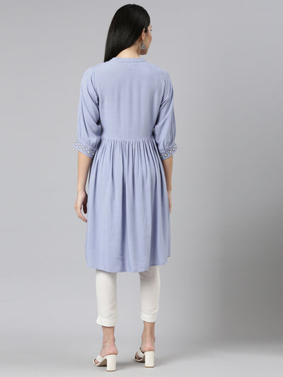 Neerus Lavender Pleated Anarkali Solid Kurtas