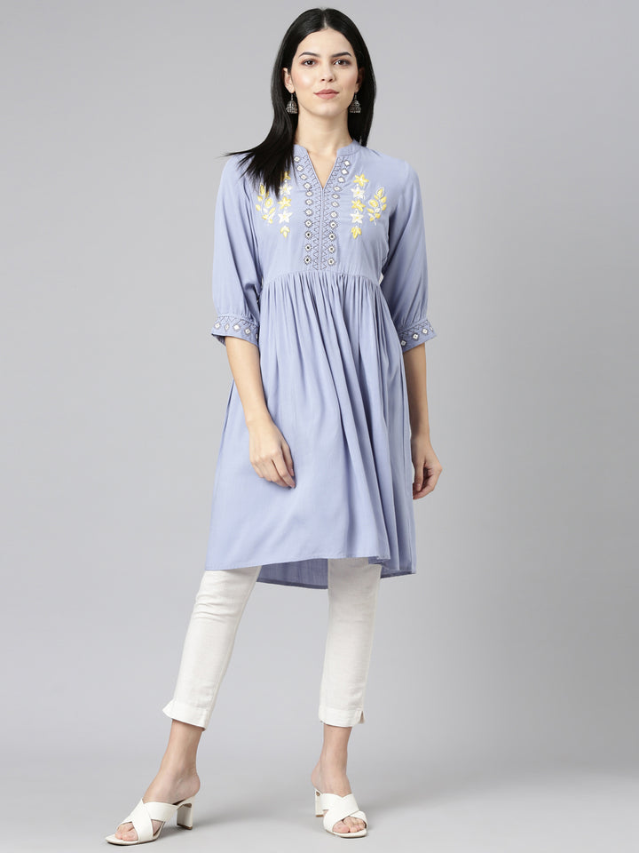 Neerus Lavender Pleated Anarkali Solid Kurta