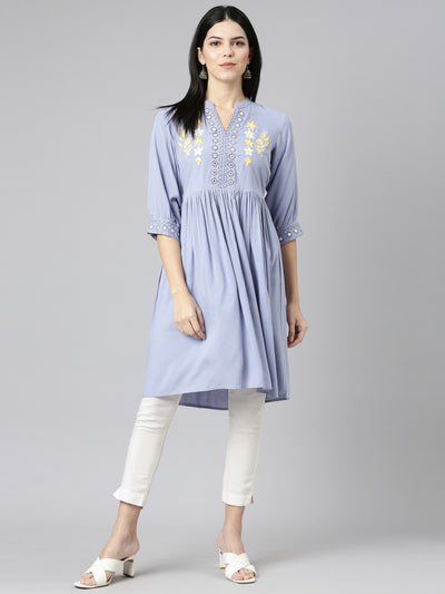 Neerus Lavender Pleated Anarkali Solid Kurtas
