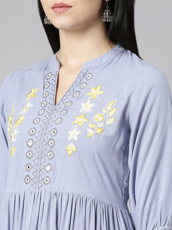 Neerus Lavender Pleated Anarkali Solid Kurta