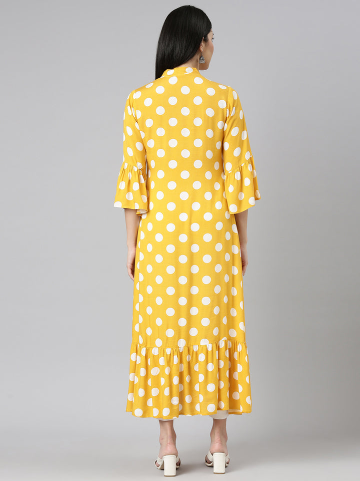 Neerus Mustard Straight Casual Printed Dress