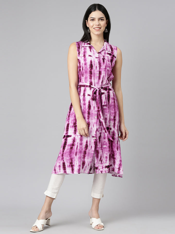 Neerus Magenta Regular A-Line Printed Kurta