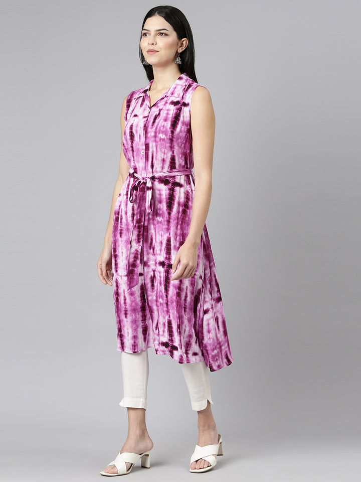 Neerus Magenta Regular A-Line Printed Kurta