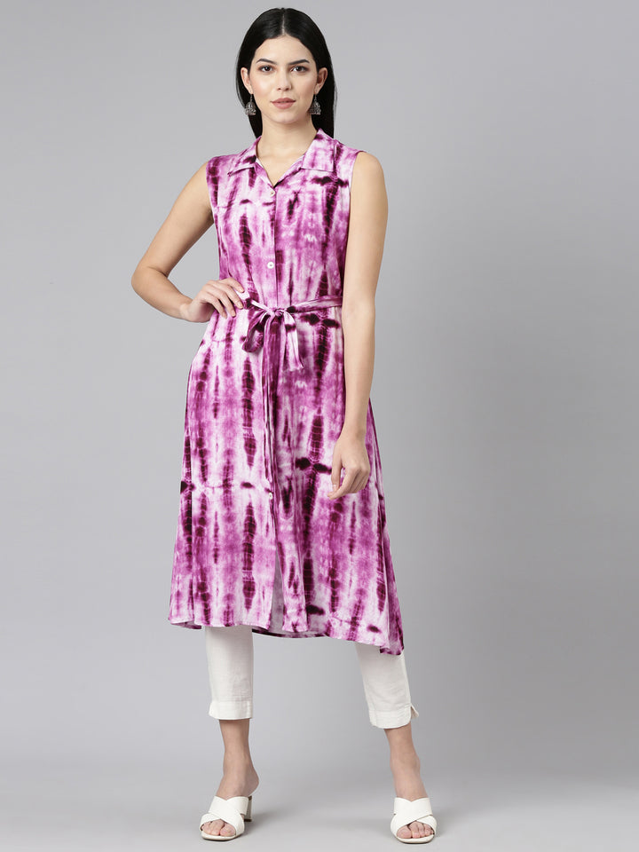 Neerus Magenta Regular A-Line Printed Kurta
