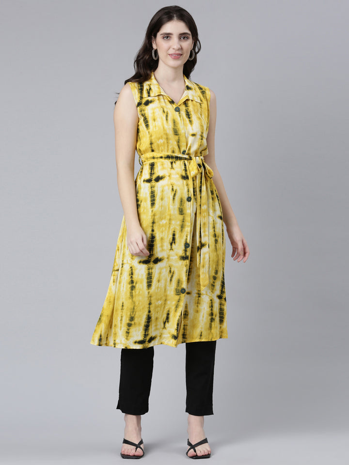 Neerus Yellow Regular A-Line Printed Kurtas