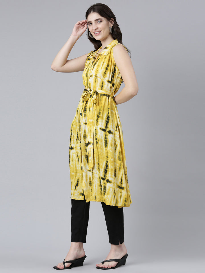 Neerus Yellow Regular A-Line Printed Kurtas