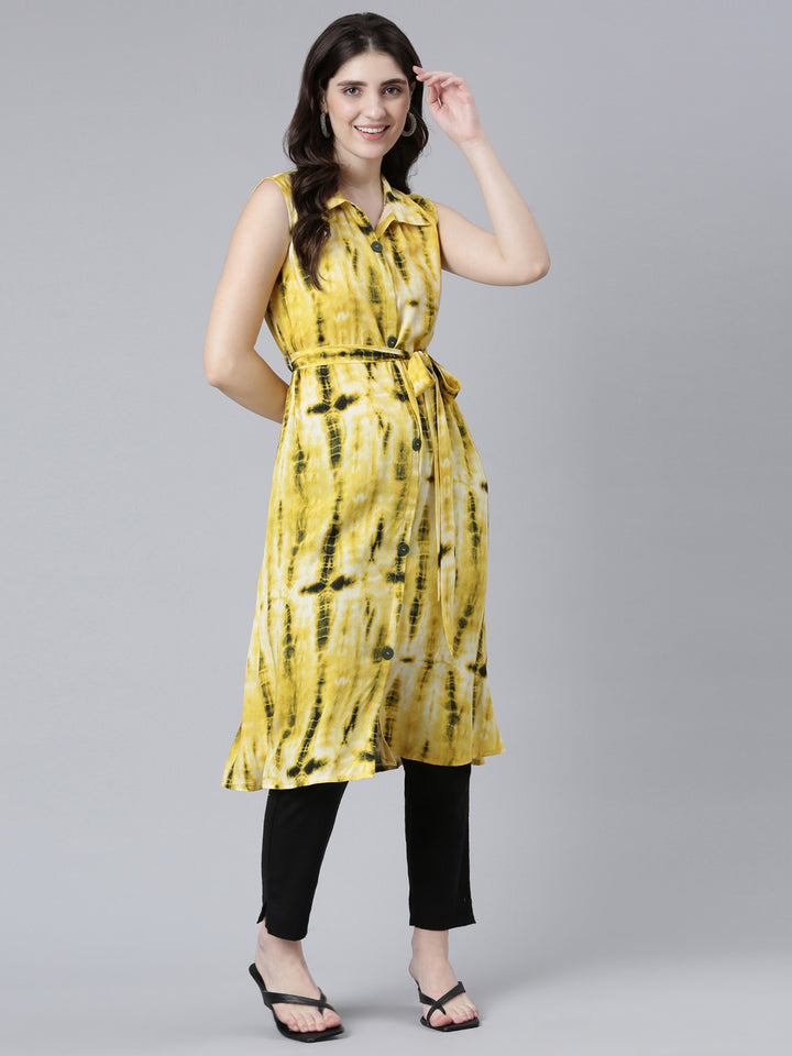 Neerus Yellow Regular A-Line Printed Kurtas