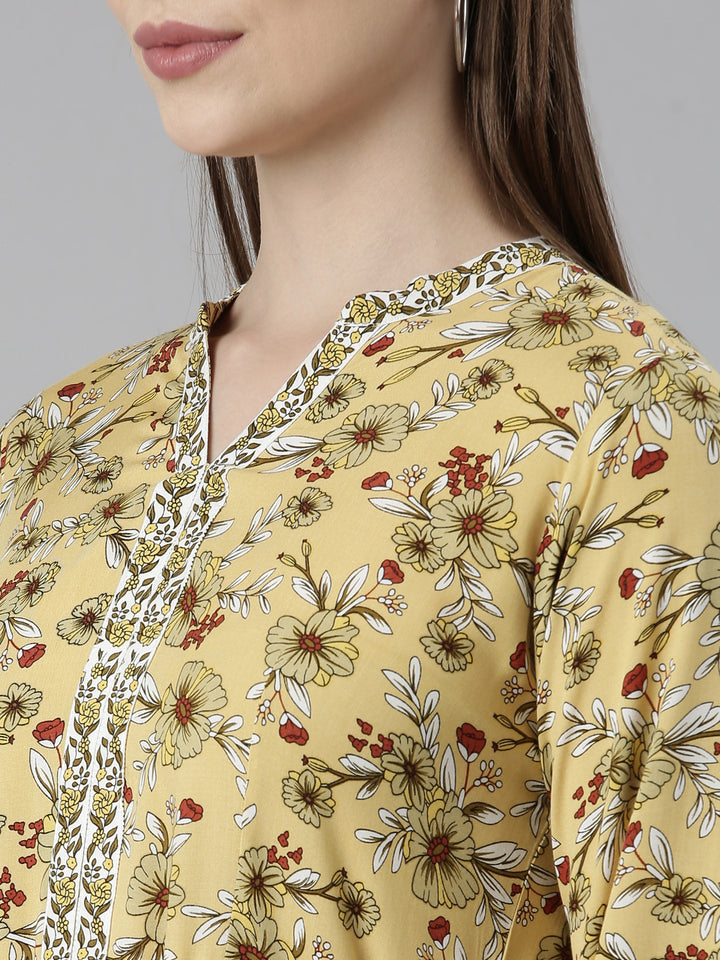 Neerus Yellow Straight Casual Floral Dresses
