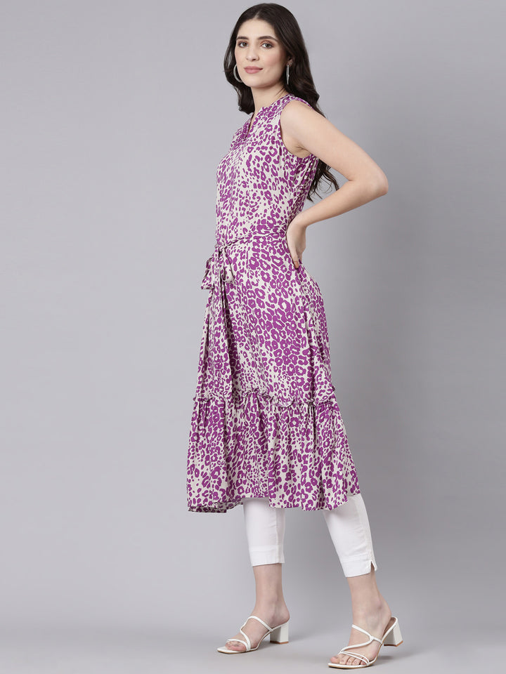 Neerus Purple Regular Straight Printed Kurtas