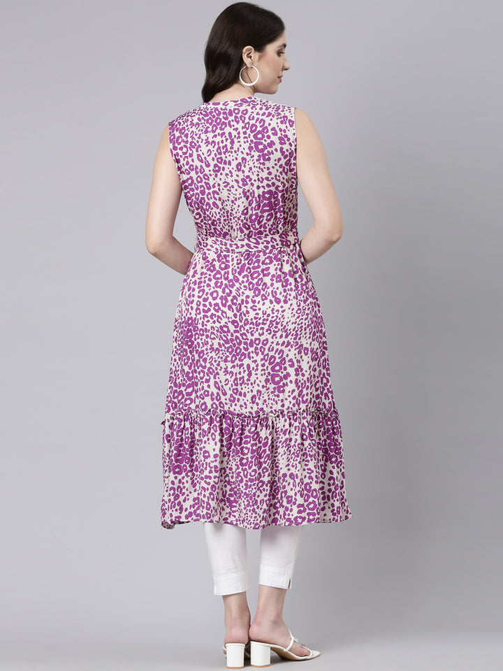Neerus Purple Regular Straight Printed Kurtas
