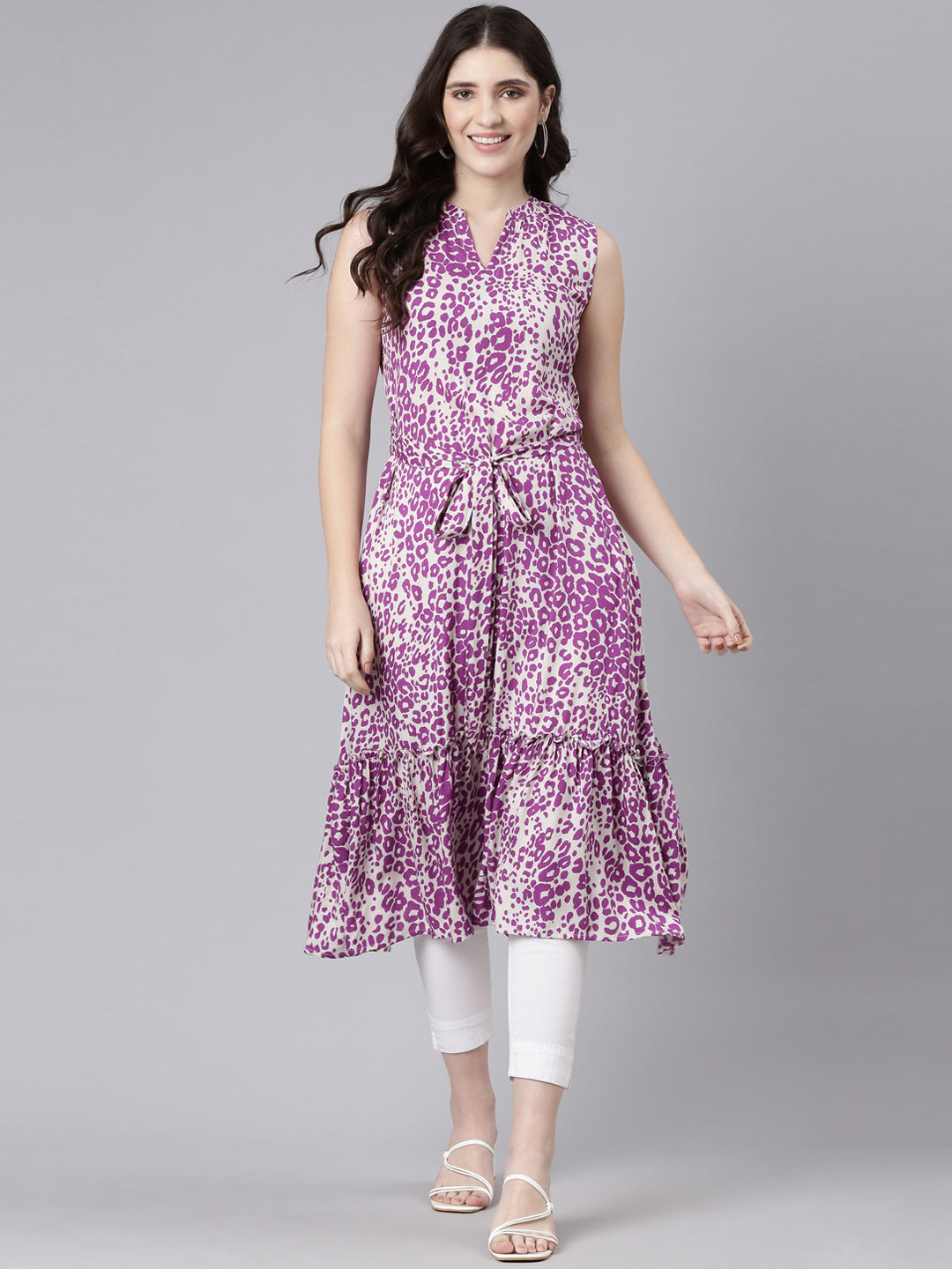 Neerus Purple Regular Straight Printed Kurtas
