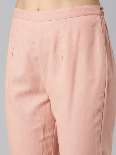 Neerus Pink Regular Straight Solid Kurta and Trousers