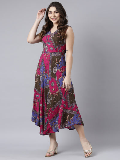 Neerus Multi High-Low Casual Floral A-Line Dresses