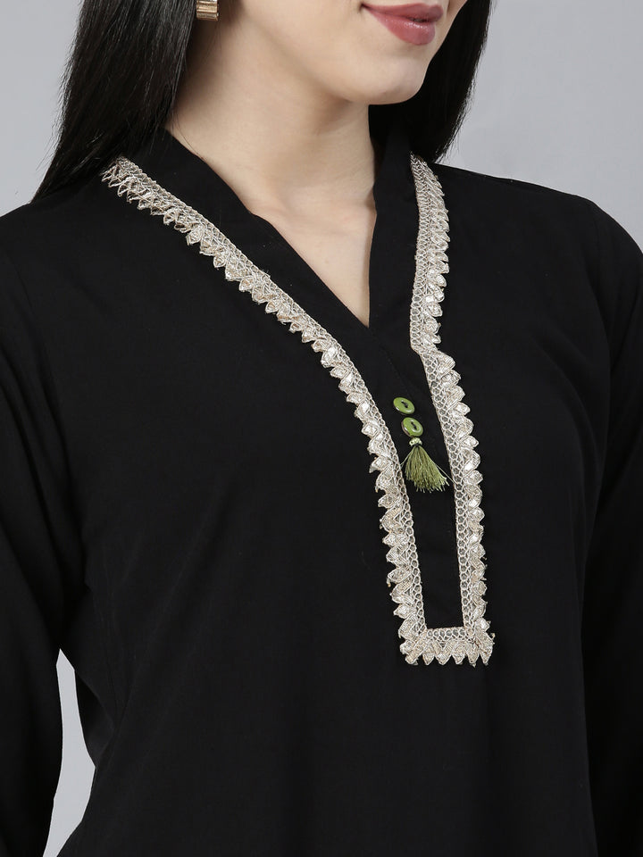Neerus Black Regular Straight Solid Kurta And Salwar