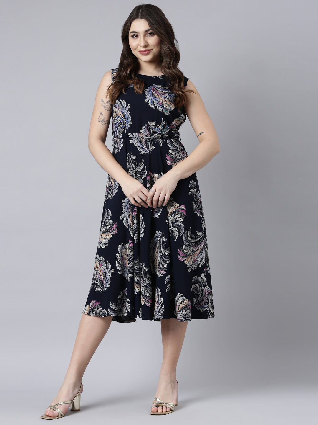 Neerus Blue Floral Printed Rayon Maxi Dress for Casual Women  Neerus India