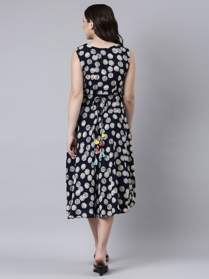 Neerus Navy Blue Straight Casual Floral Maxi Dresses