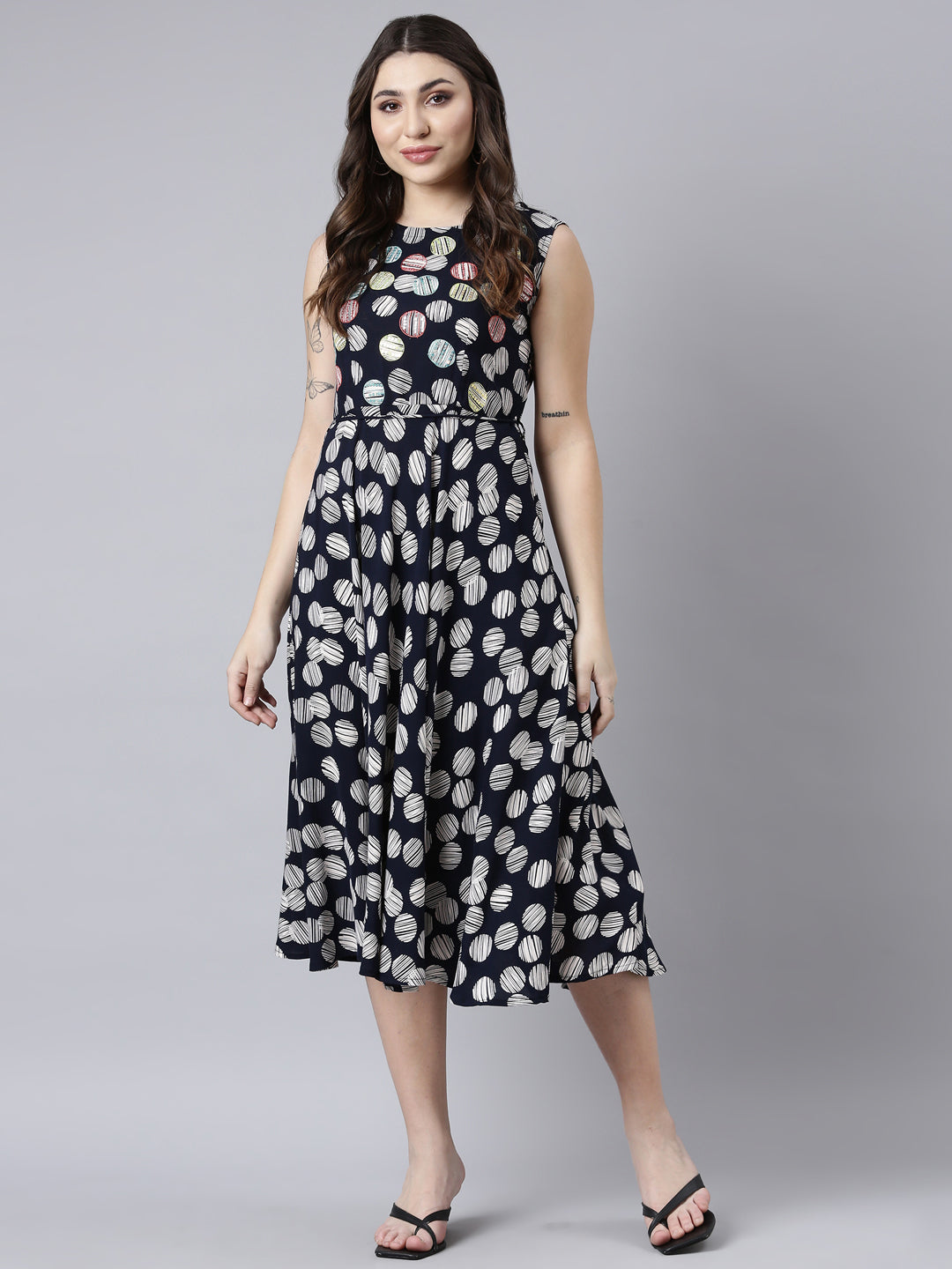 Neerus Navy Blue Straight Casual Floral Maxi Dresses