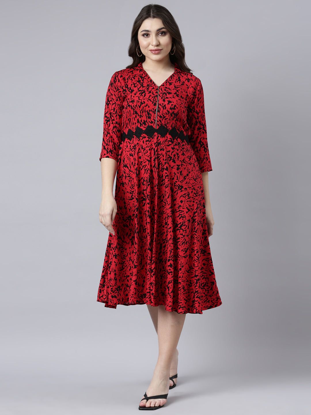 Neerus Red Straight Casual Floral Maxi Dresses