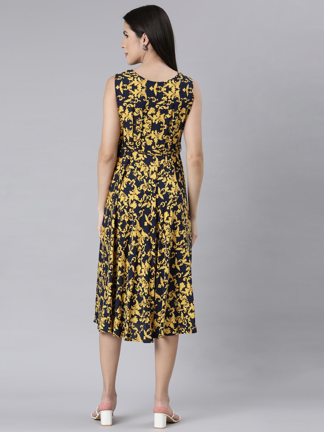 Neerus Blue floral printed anarkali kurti - side view
