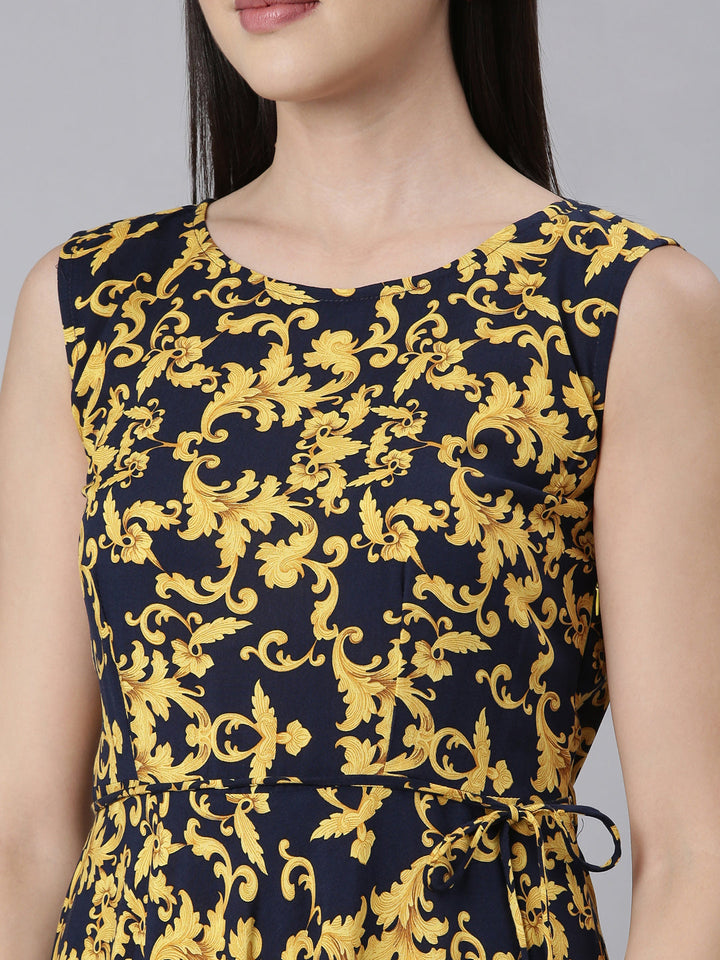 Neerus Blue floral printed anarkali kurti - detail view 2