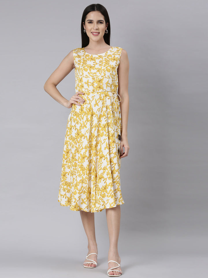 Neerus White floral printed anarkali kurti - front view