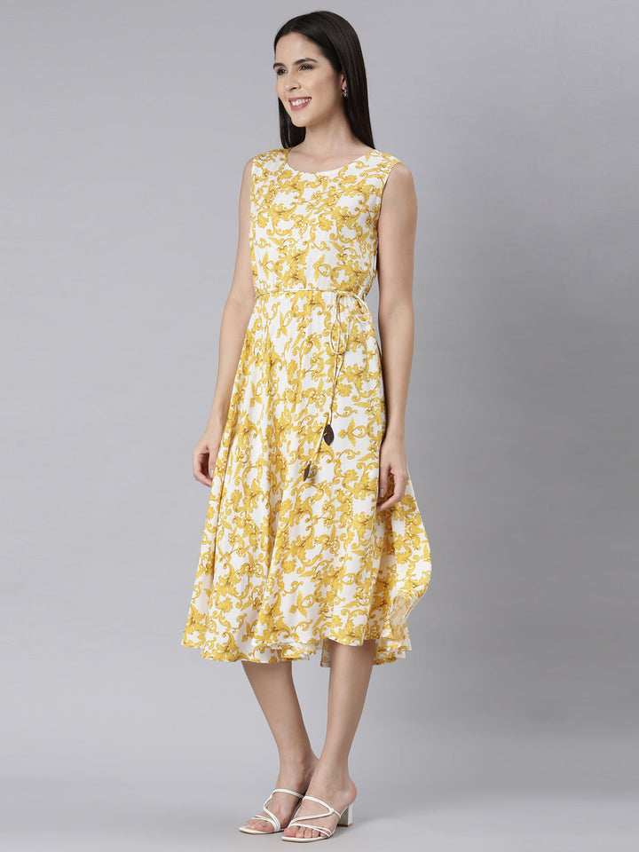 Neerus White floral printed anarkali kurti - back view