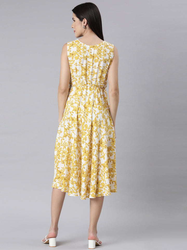 Neerus White floral printed anarkali kurti - side view