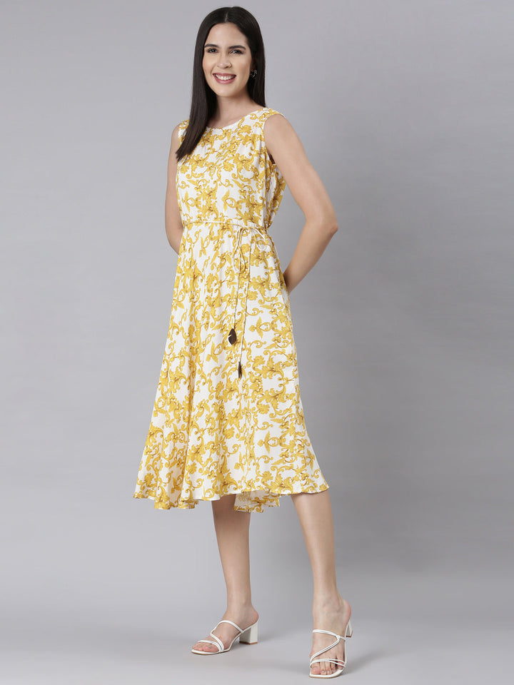 Neerus White floral printed anarkali kurti - detail view 1