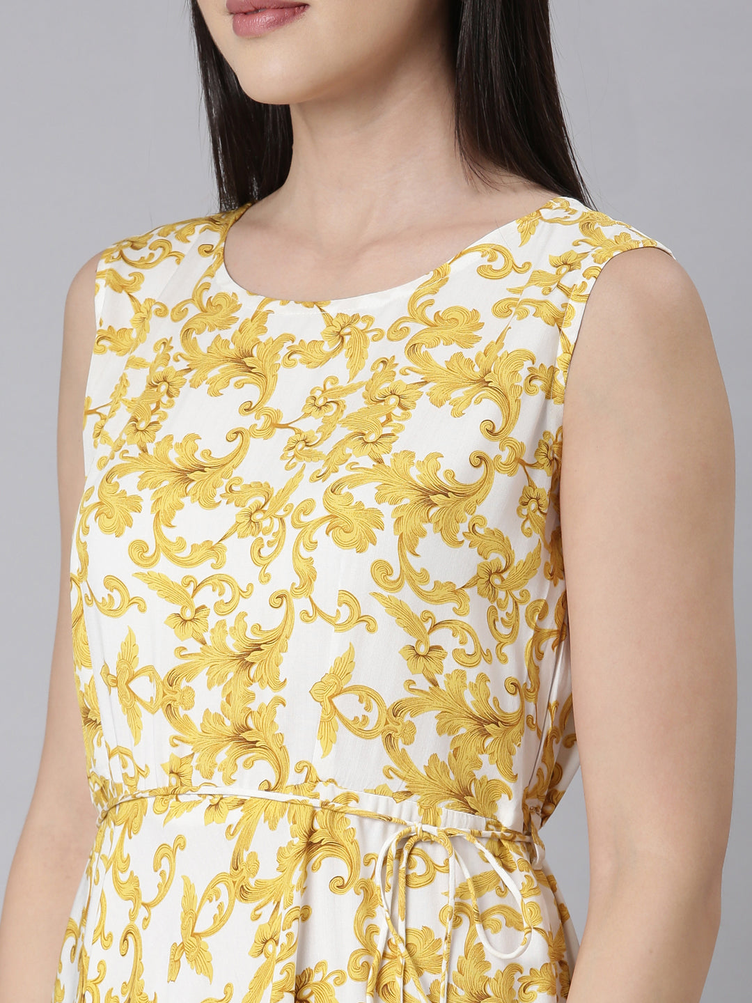 Neerus White floral printed anarkali kurti - detail view 2