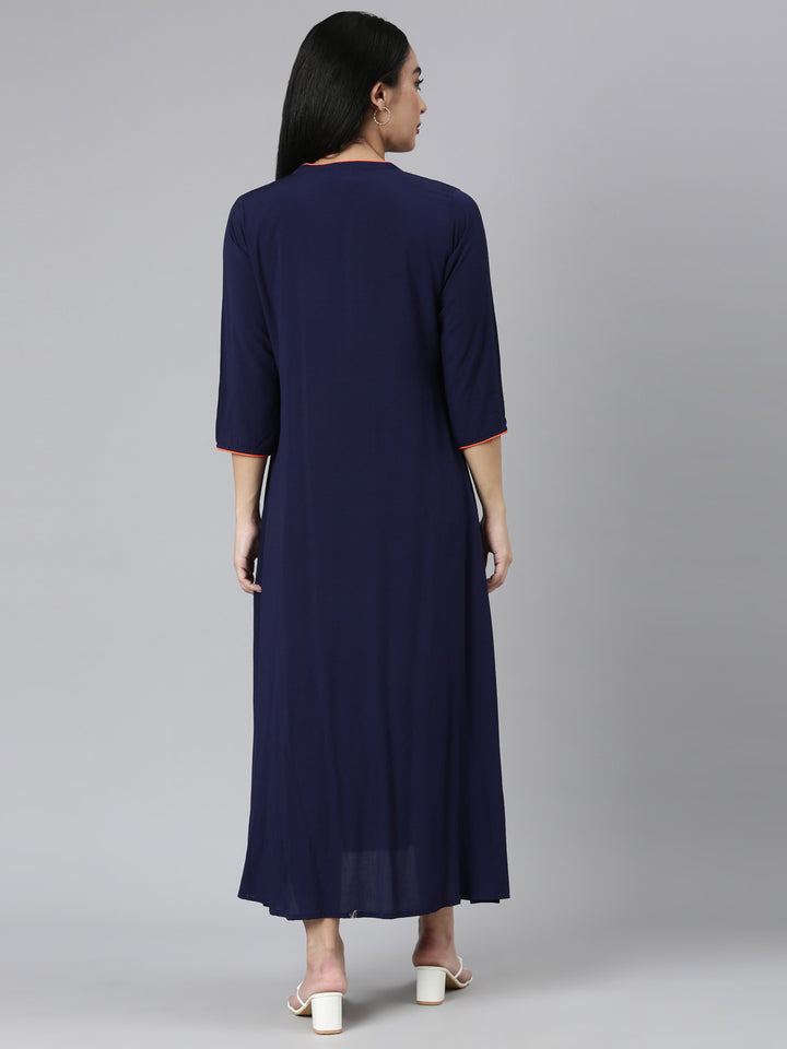 Neerus Blue Straight Casual Solid Straight Kurtas