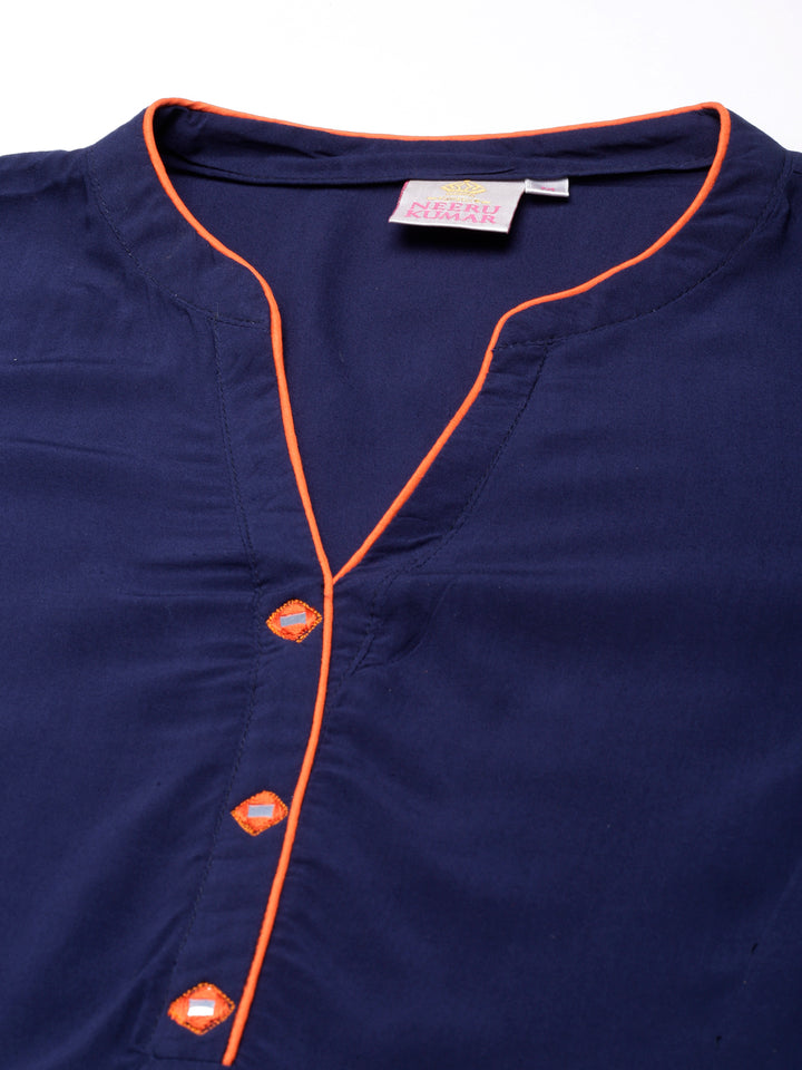 Neerus Blue Straight Casual Solid Straight Kurtas