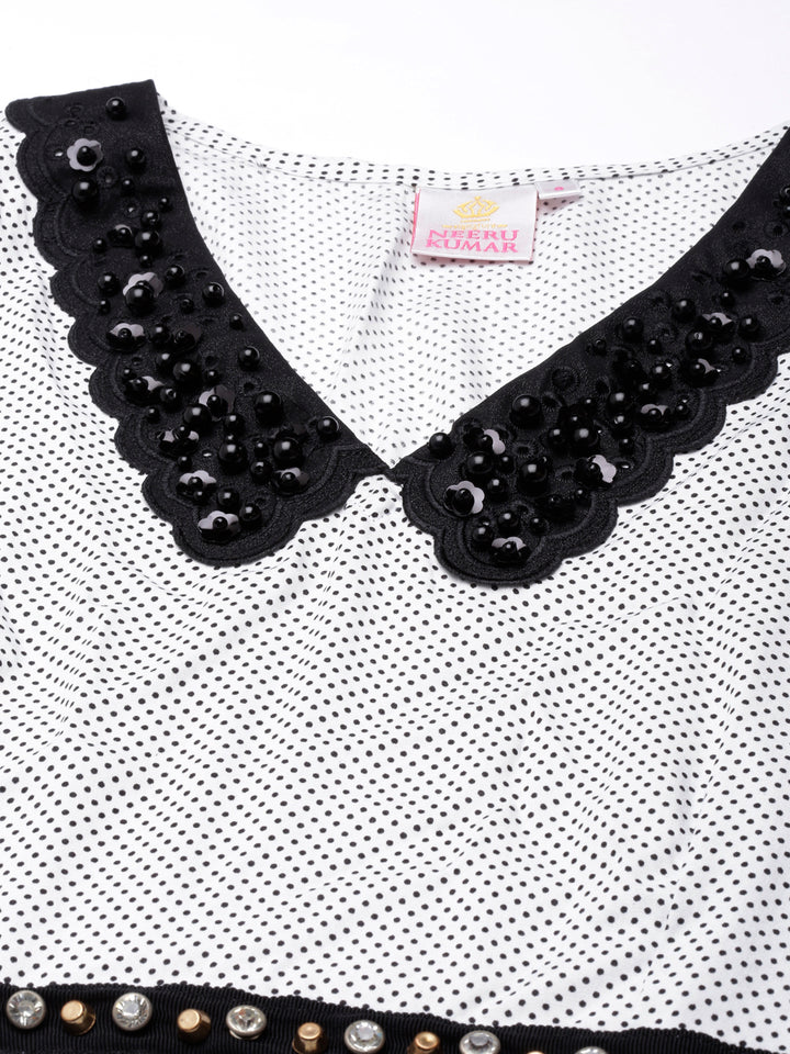 Neerus White rayon bandhani printed kurti - detail view 1