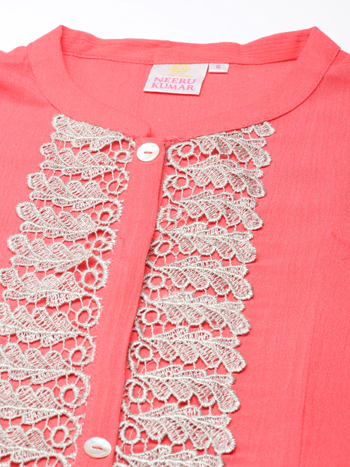 Neerus Orange Flared Casual Solid Maxi Dresses