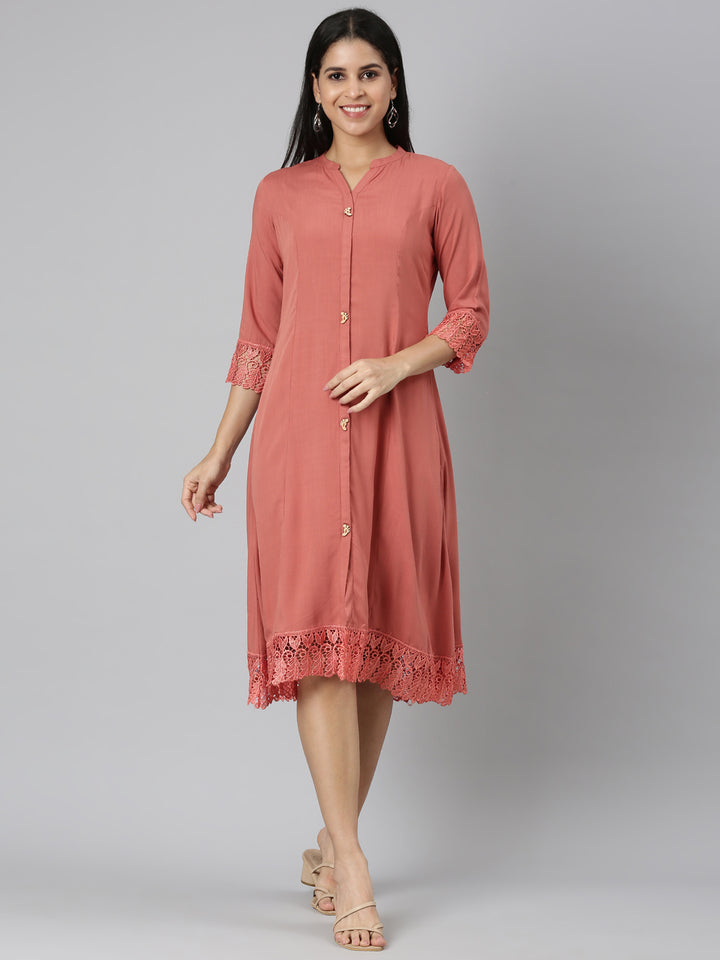 Neerus Orange Straight Casual Solid Straight Kurtas