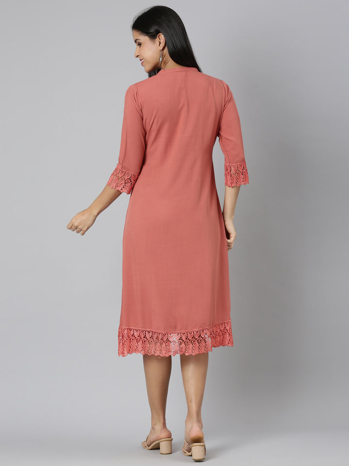 Neerus Orange Straight Casual Solid Straight Kurtas