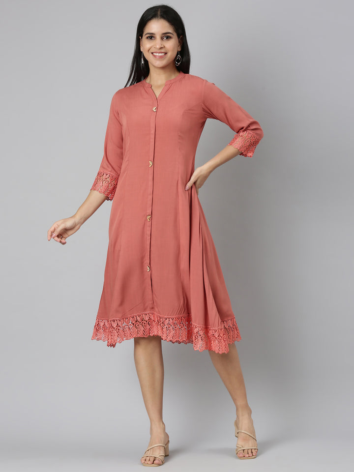 Neerus Orange Straight Casual Solid Straight Kurtas