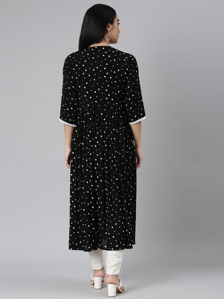 Neerus Black chiffon printed anarkali kurta - side view