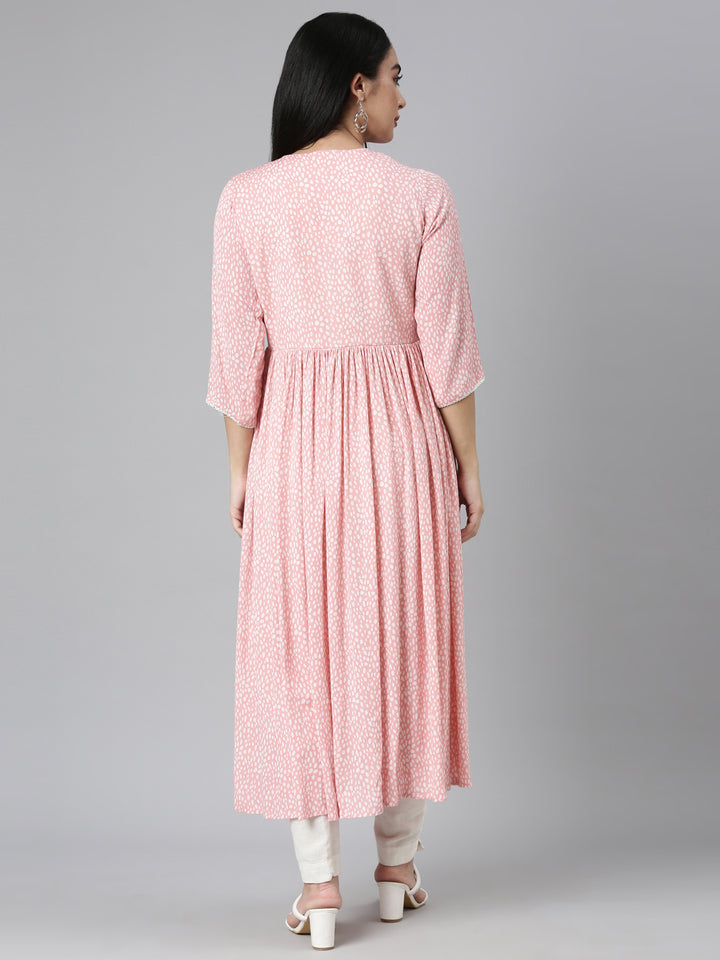 Neerus Pink Straight Casual Floral Anarkali Kurtas