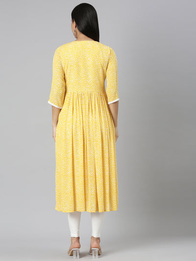 Neerus Mustard Straight Casual Floral Anarkali Kurtas